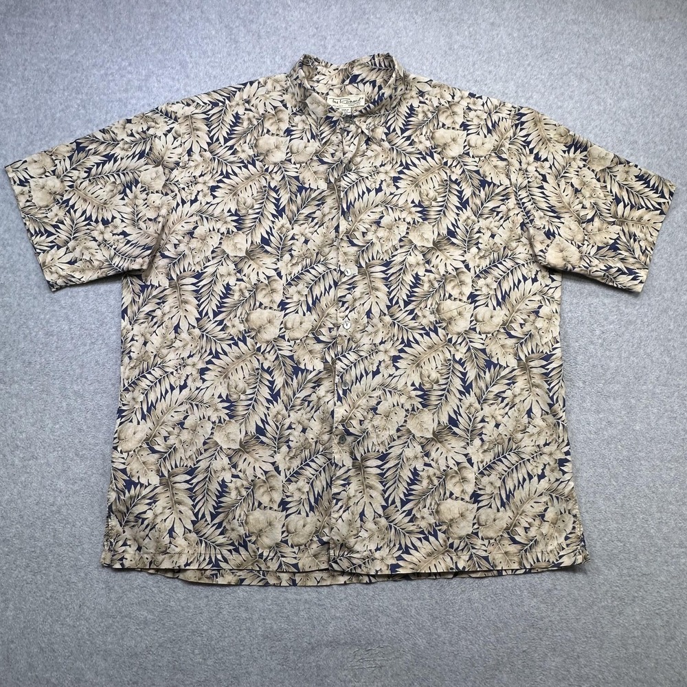 Tori Richard Shirt Mens XXL Blue Beige Floral Cotton Lawn Hawaiian Tropical